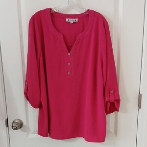 Vibrant Pink Blouse with Button Detail